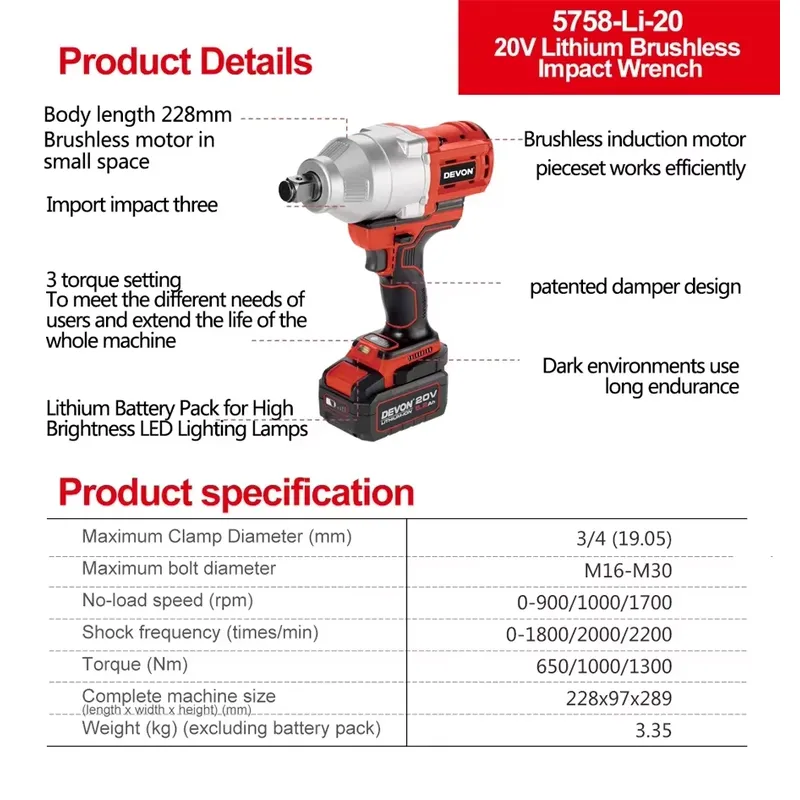 Devon 20V large torque three t - đánh giá và giá Wrench Set